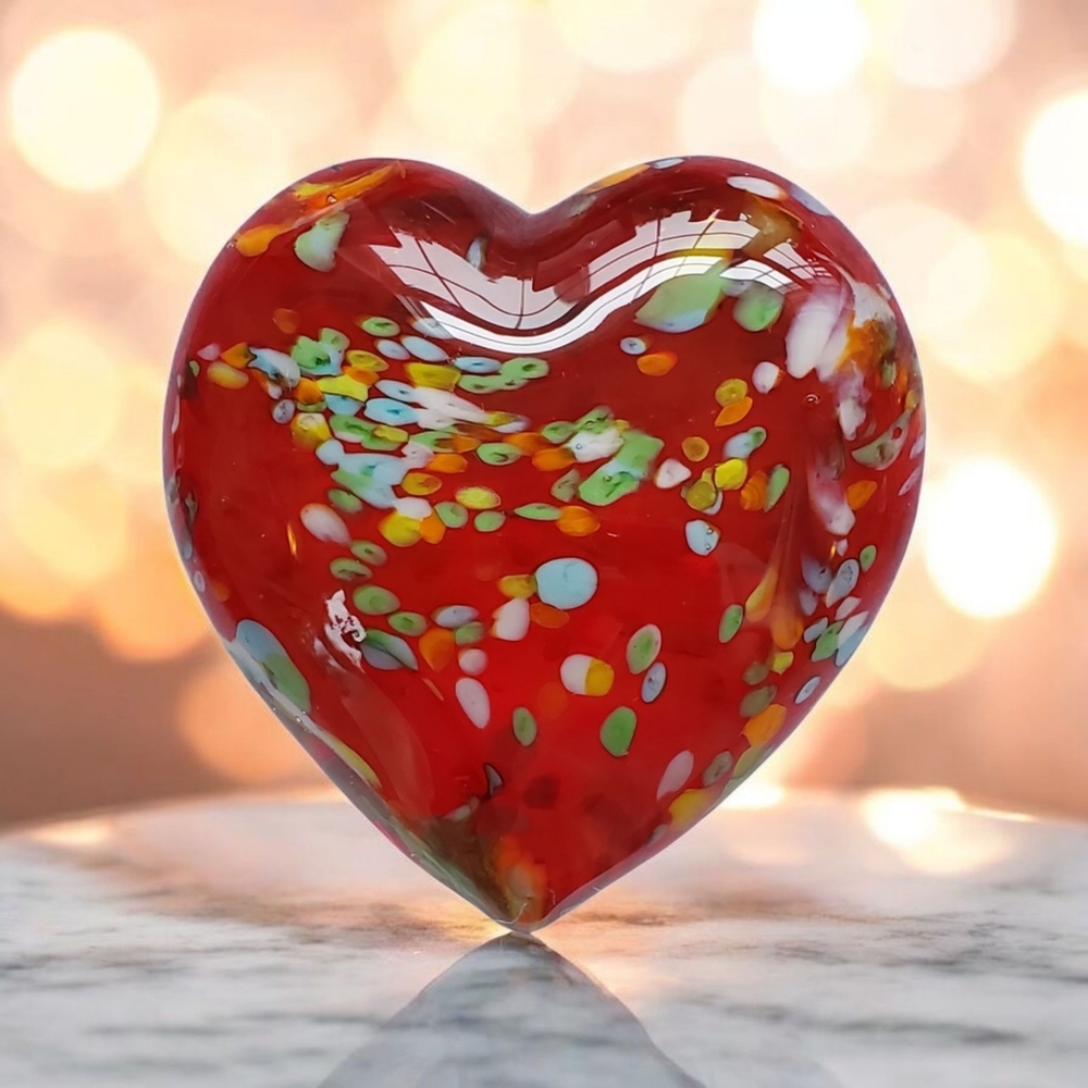 ❤️Red Heart Glass Art Sculpture / Multi-Colour Confetti Design ❤️